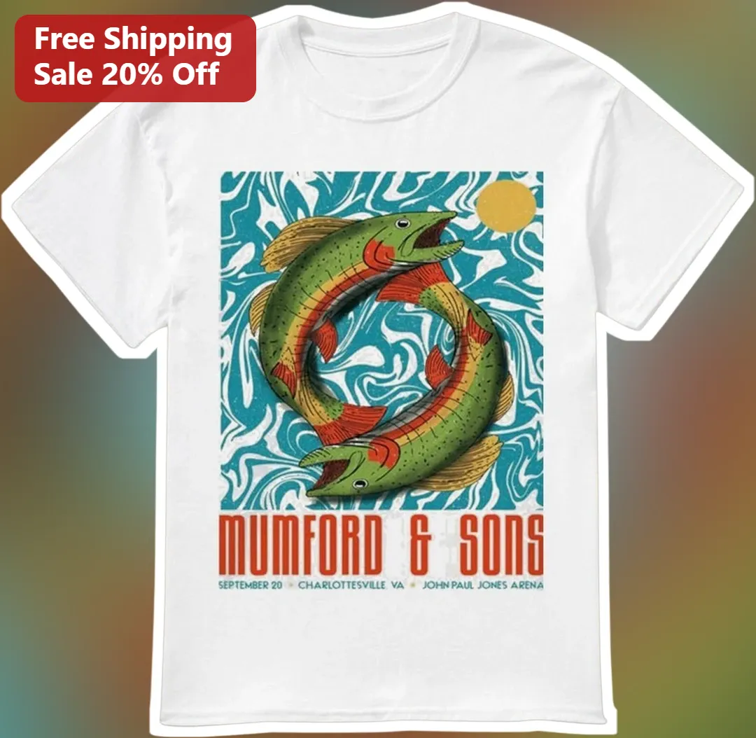 Mumford Sons Vintage Trout Fish Graphic Tee Folk Rock Band Merch