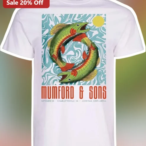 Mumford Sons Vintage Trout Fish Graphic Tee Indie Folk Band Merch