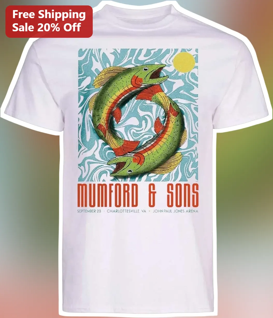 Mumford Sons Vintage Trout Fish Graphic Tee Indie Folk Band Merch