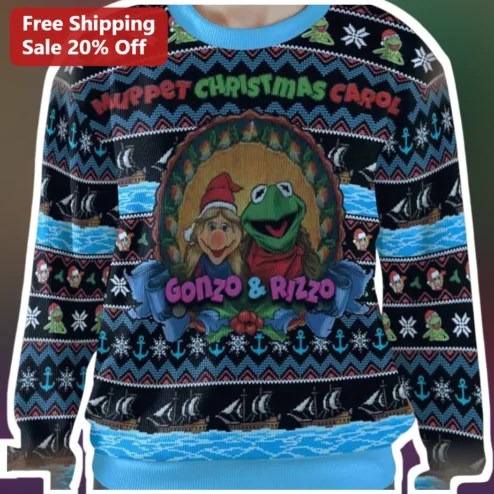 Muppet Christmas Carol Gonzo Rizzo Ugly Sweater Sweatshirt Holiday Gift