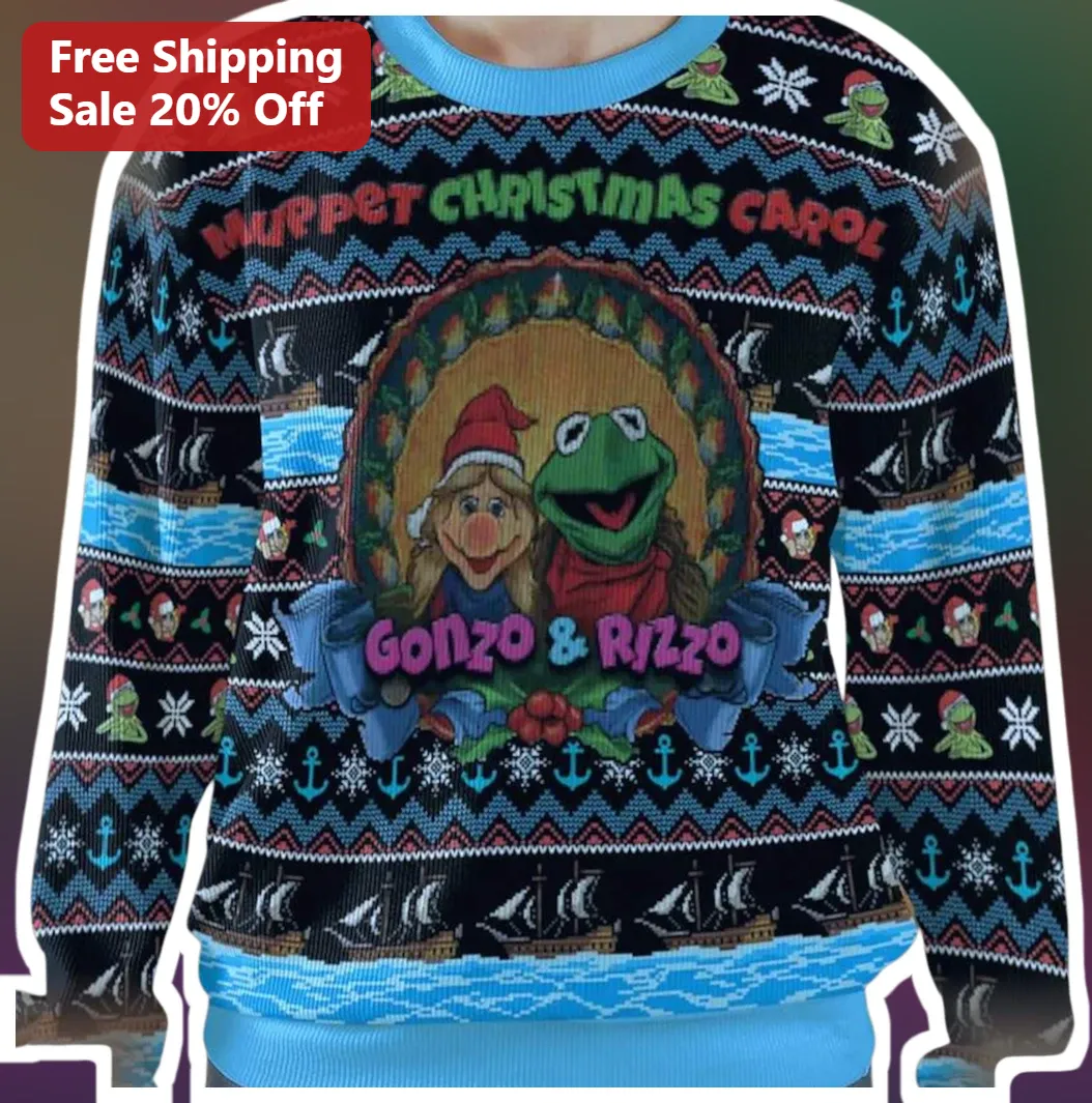 Muppet Christmas Carol Gonzo Rizzo Ugly Sweater Sweatshirt Holiday Gift