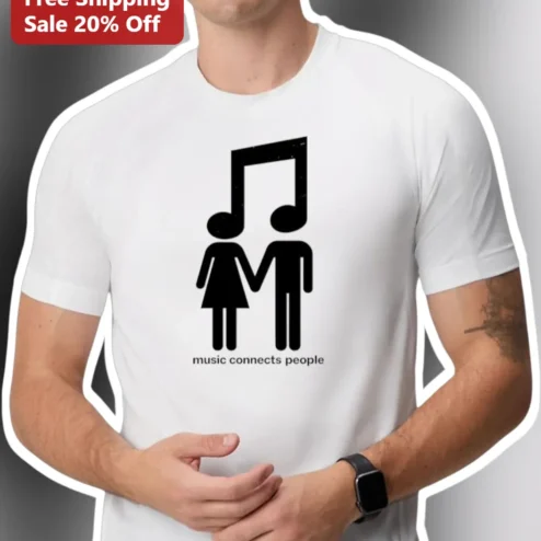 Music Connects People Tee Minimalist Musical Notes Stick Figures Gift for Musicians Music Lovers