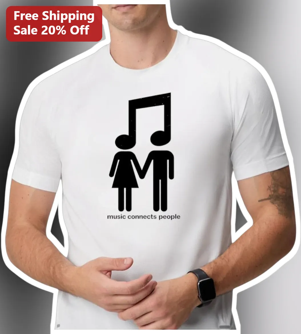 Music Connects People Tee Minimalist Musical Notes Stick Figures Gift for Musicians Music Lovers