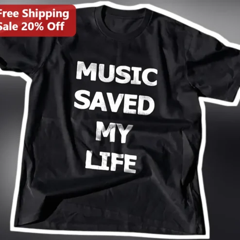 Music Saved My Life Tee Grunge Distressed Typography Shirt for Musicians and Music Lovers