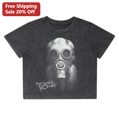 My Chemical Romance Gas Mask Graphic Tee Vintage Acid Wash Emo Alt Rock Shirt for Men Women