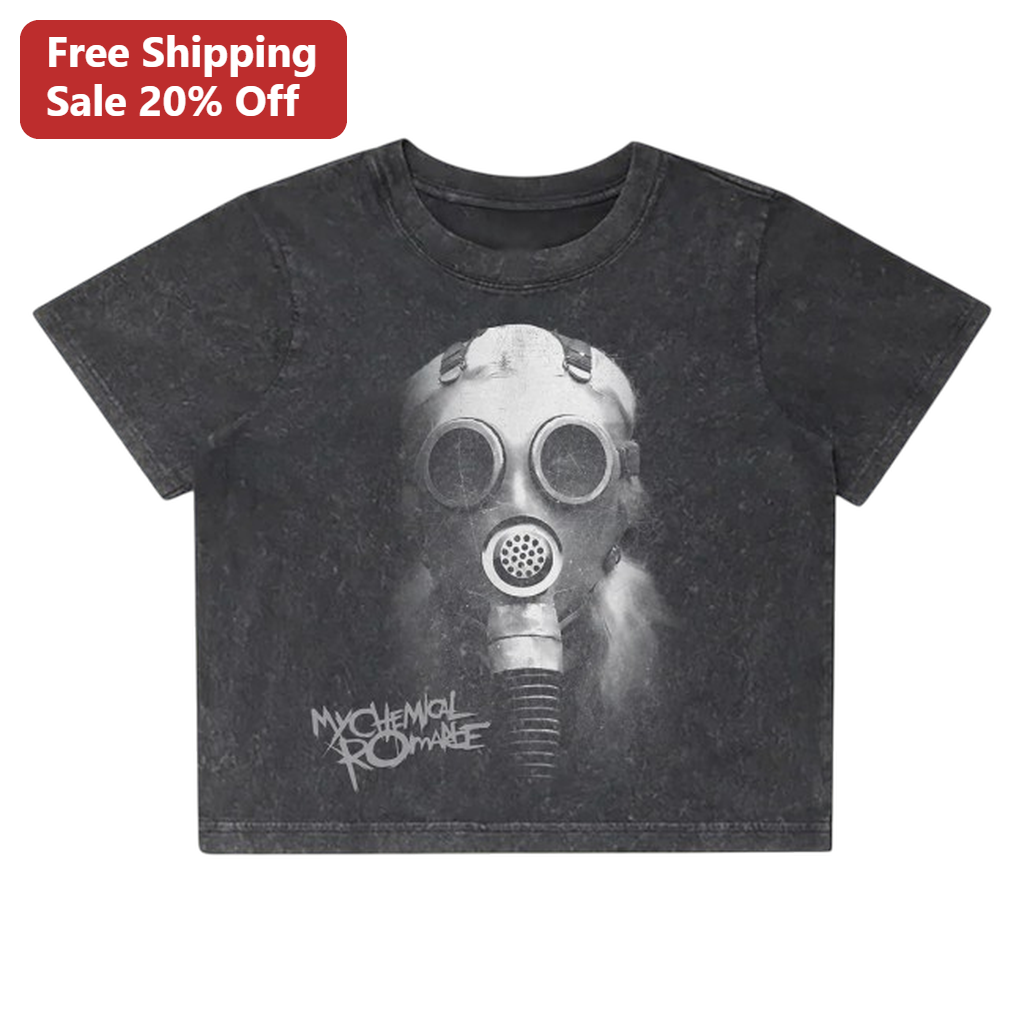 My Chemical Romance Gas Mask Graphic Tee Vintage Acid Wash Emo Alt Rock Shirt for Men Women