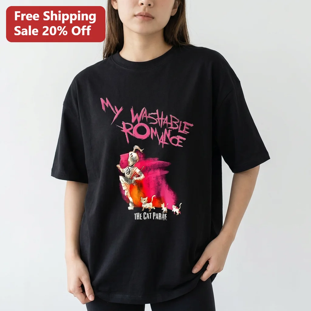 My Washable Romance The Cat Parade Tee, Surreal Robot Knight Cat Art Gift for Cat Lovers