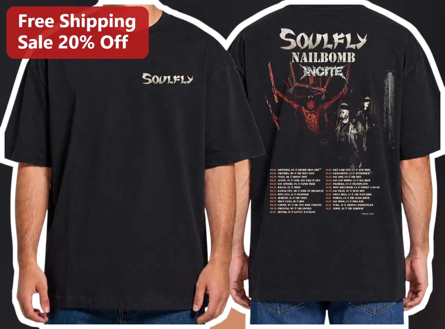 Nailbomb Incite Graphic Tee Heavy Metal Band Merch Black Distressed Shirt