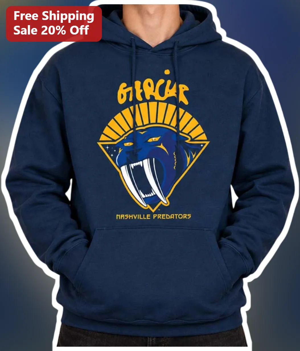 Nashville Predators Hoodie Navy Saber-Toothed Cat Logo NHL Fan Pullover Sweatshirt