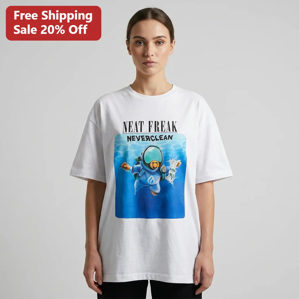 Neat Freak Neverclean Tee Nirvana Nevermind Album Parody Shirt Funny Diving Baby Gift for Grunge Rock Music Fans