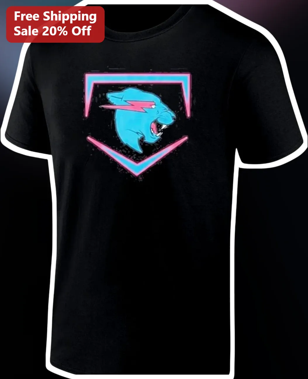 Neon Panther Lightning Shield Synthwave Vaporwave Graphic Tee