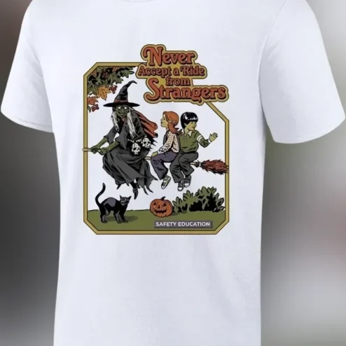 Never Accept a Ride from Strangers Vintage Witch Halloween Graphic Tee