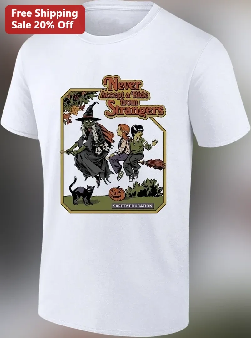 Never Accept a Ride from Strangers Vintage Witch Halloween Graphic Tee