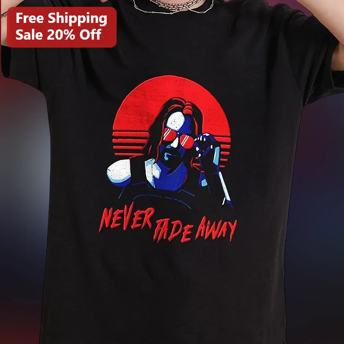 Never Fade Away Cyberpunk 2077 SAMURAI Band Graphic Tee for Men