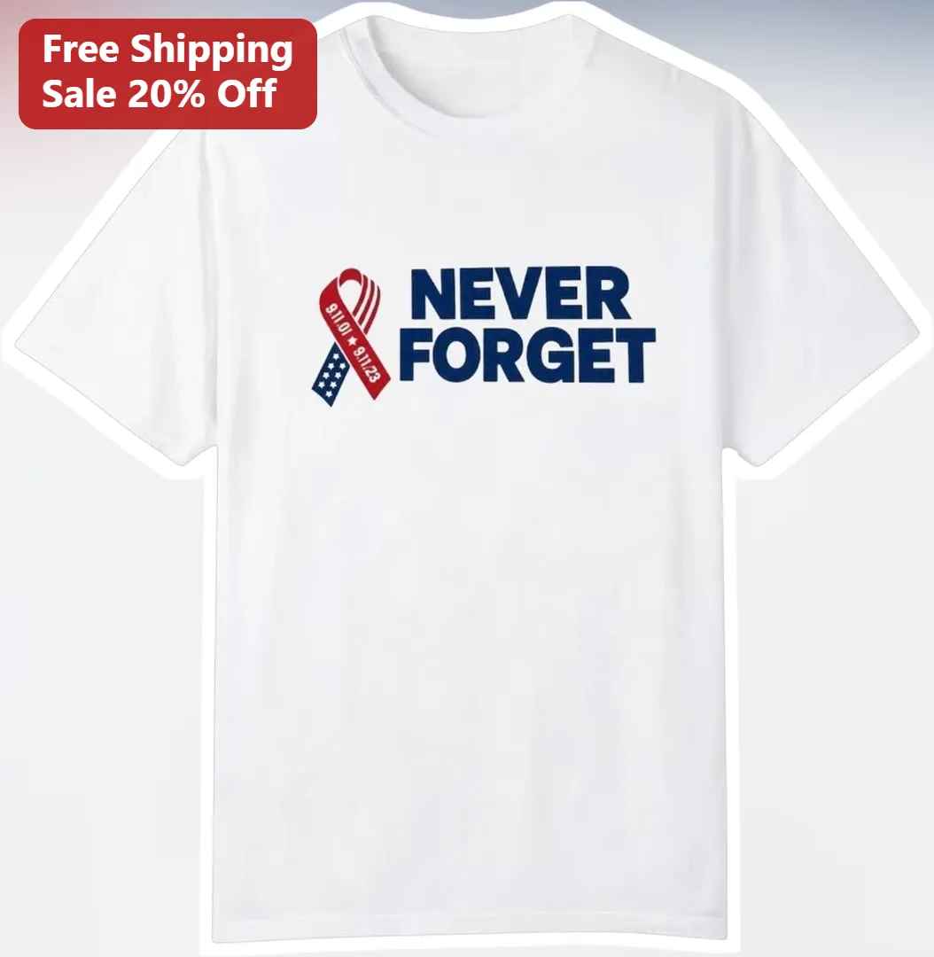 Never Forget 9/11 Anniversary Patriotic Ribbon Graphic Tee