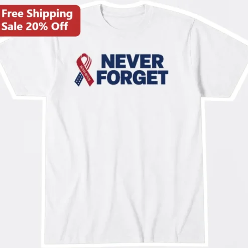Never Forget 9/11 Memorial Patriotic Awareness Ribbon Tee