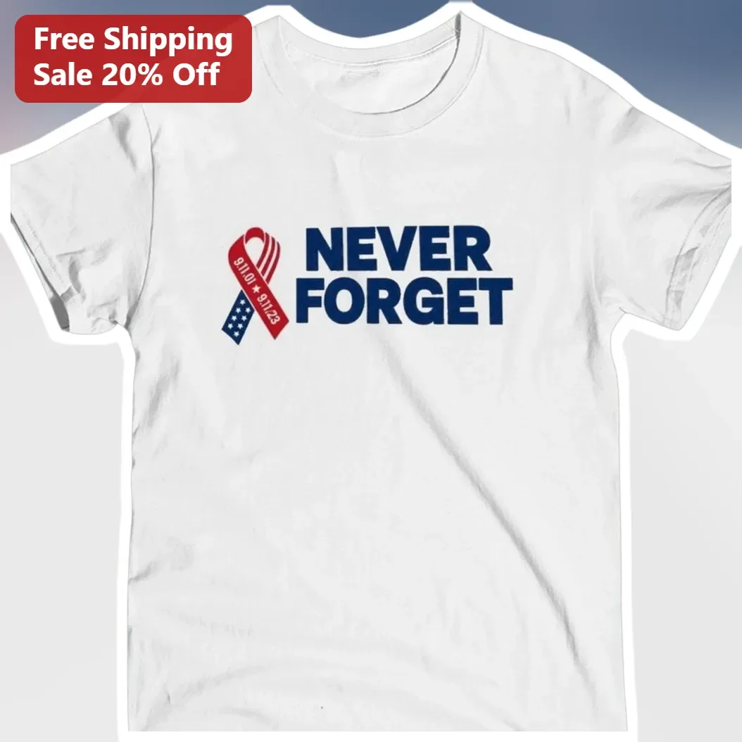 Never Forget 9/11 Memorial Patriotic Ribbon Graphic Tee