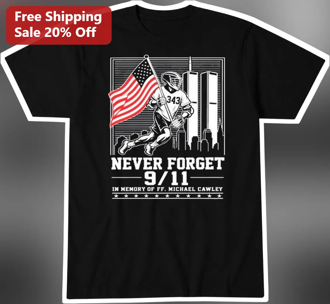 Never Forget 9/11 Memorial Tee Firefighter American Flag Tribute Shirt