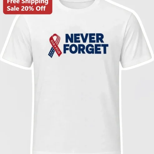 Never Forget 9/11 Memorial Tee Patriotic Awareness Ribbon Shirt