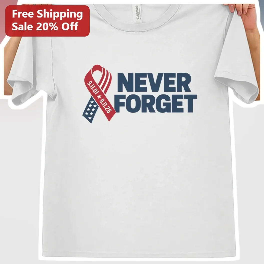 Never Forget Tee 9/11 Memorial Patriotic Awareness Ribbon Shirt