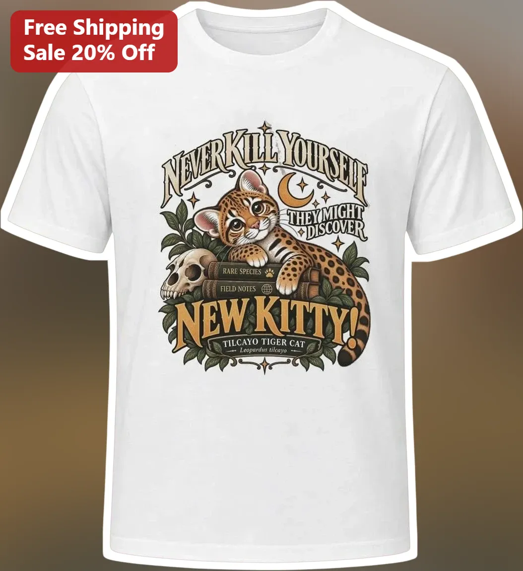 Never Kill Yourself They Might Discover New Kitty Dark Humor Cat Lover Tee