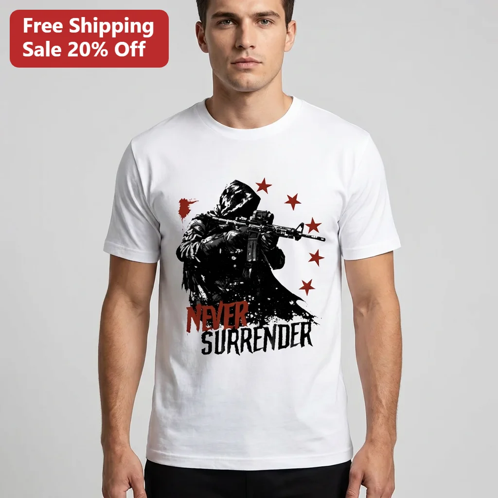 Never Surrender Tee Sniper Soldier Tactical Rifle Graphic Patriotic Streetwear Shirt Gift for Men and Women