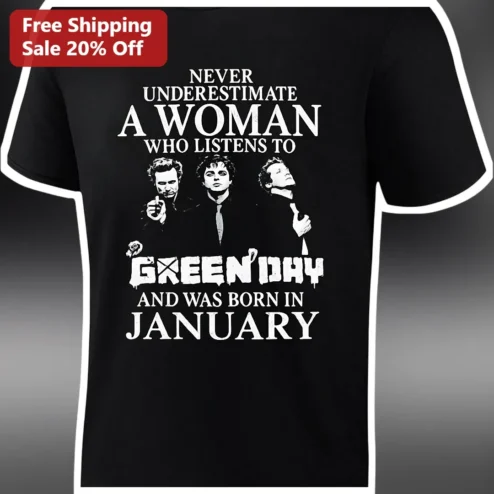 Never Underestimate A Woman Who Listens To Green Day And Was Born In January Tee