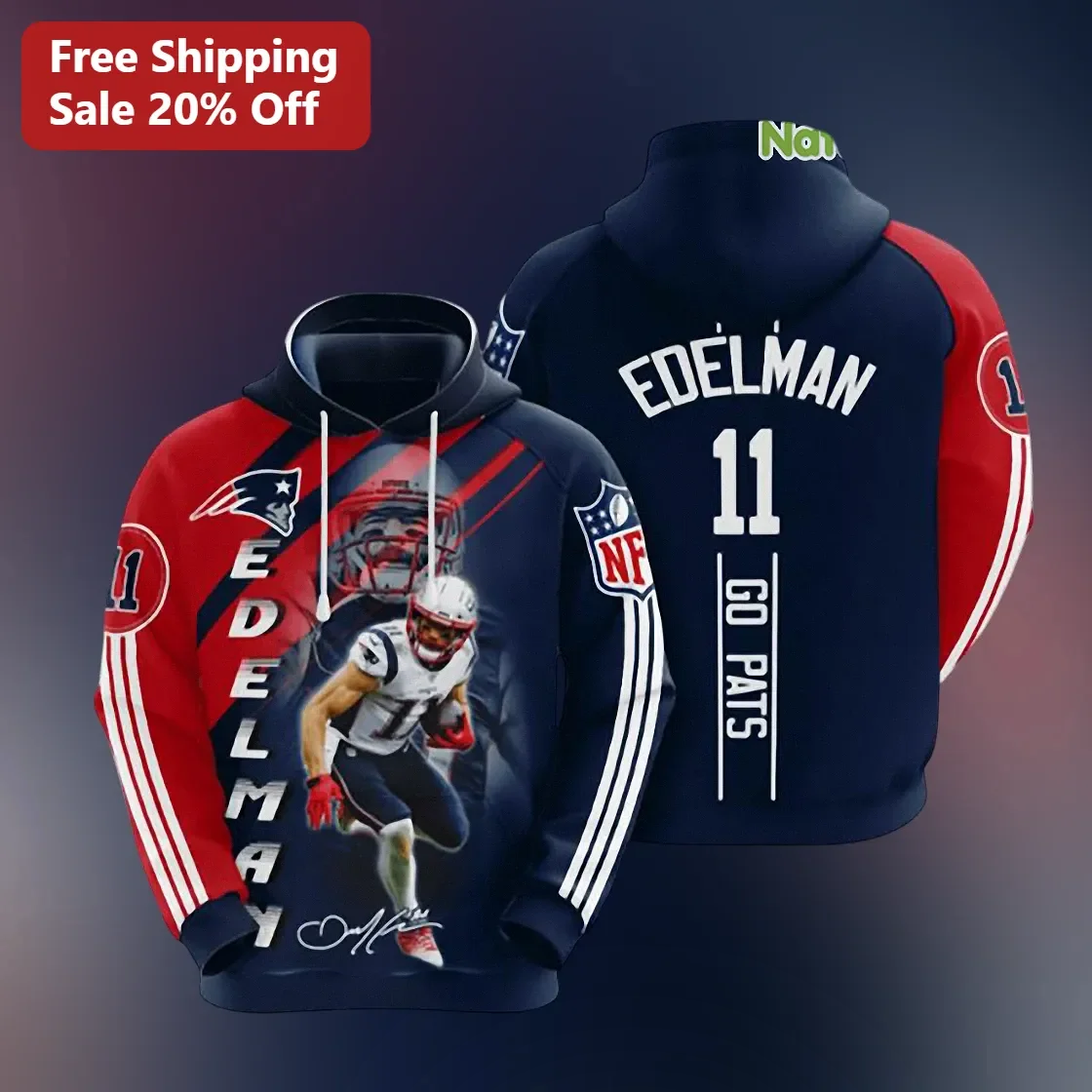 New England Patriots Go Pats Julian Edelman Signature Hoodie