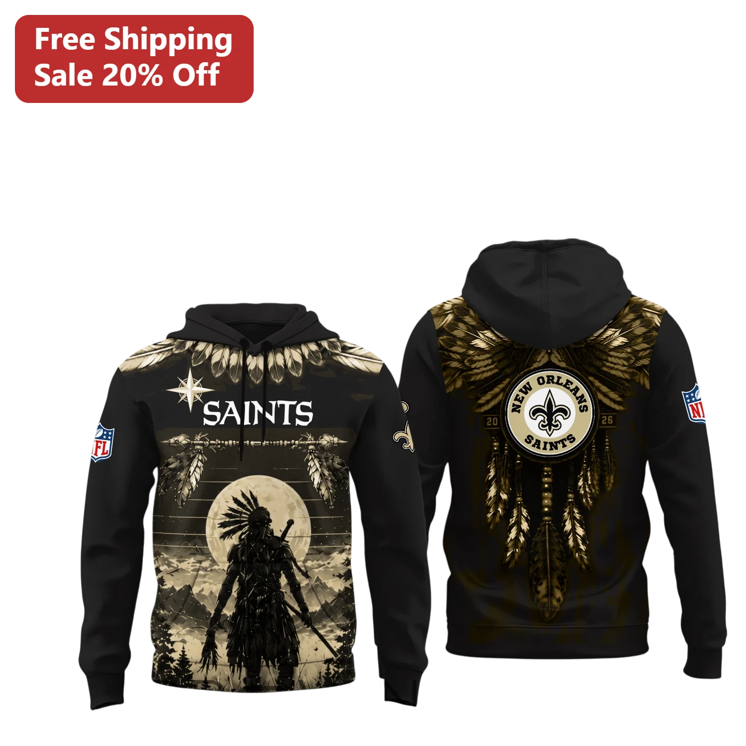 New Orleans Saints Warrior Graphic Hoodie Black NFL Fan Apparel