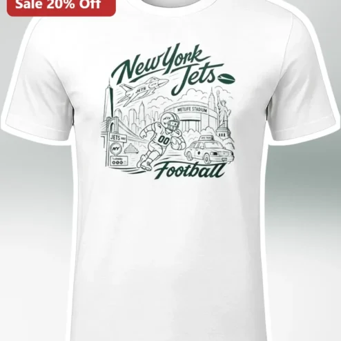 New York Jets Football Tee Vintage NYC Landmarks Game Day Fan Shirt