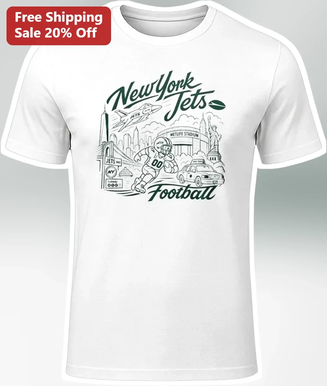 New York Jets Football Tee Vintage NYC Landmarks Game Day Fan Shirt