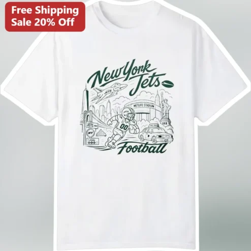 New York Jets Football Tee Vintage NYC Skyline MetLife Stadium NFL Fan Gift