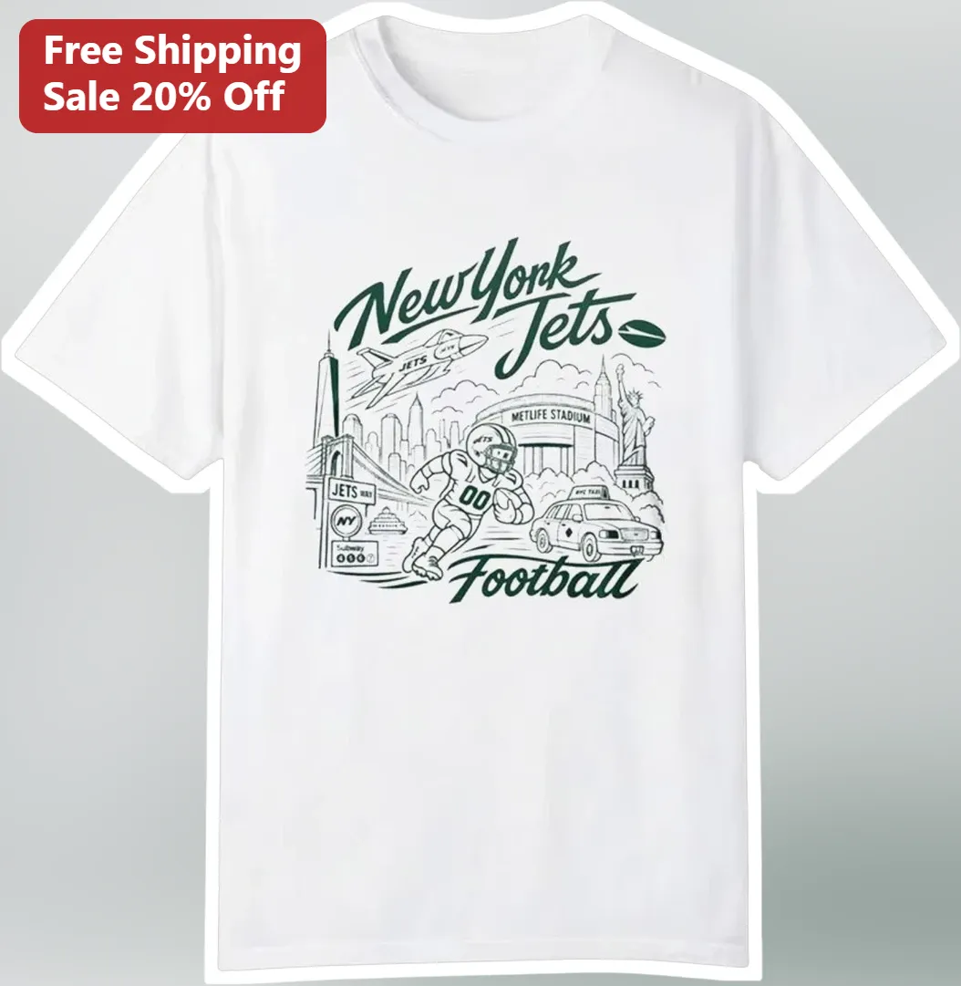 New York Jets Football Tee Vintage NYC Skyline MetLife Stadium NFL Fan Gift