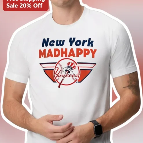 New York MADHAPPY Tee Vintage Baseball Graphic Shirt for Men Women