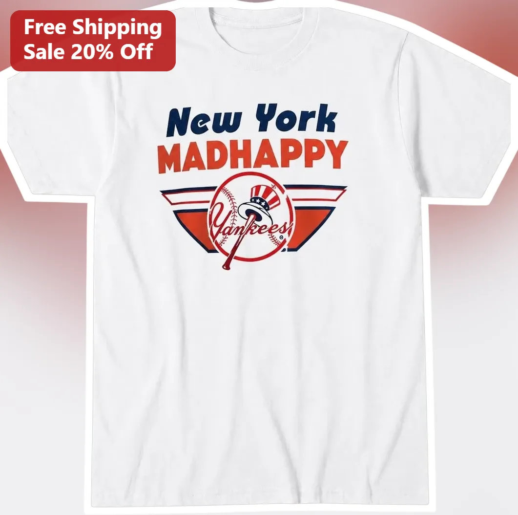 New York MADHAPPY Tee Vintage Baseball Graphic Shirt Unisex Cotton Top