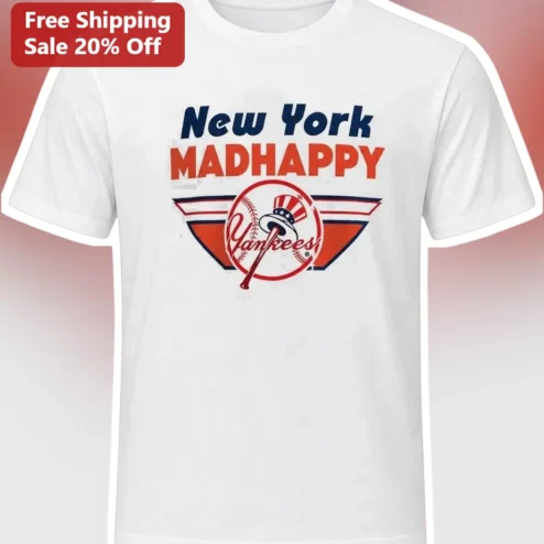 New York MADHAPPY Tee Vintage Baseball Logo Graphic Shirt Unisex NYC Fan Apparel