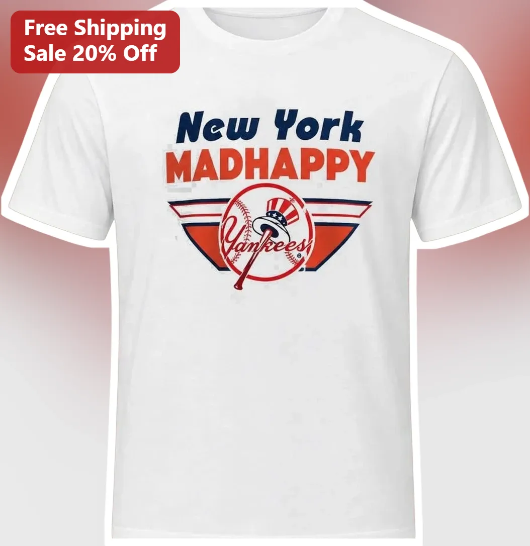 New York MADHAPPY Tee Vintage Baseball Logo Graphic Shirt Unisex NYC Fan Apparel