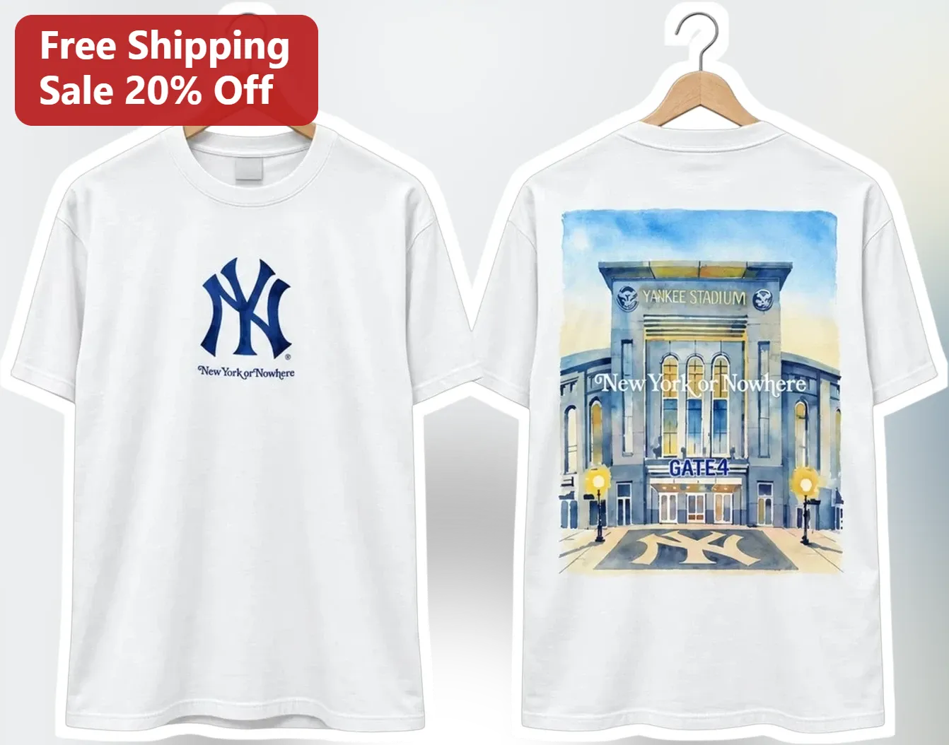 New York or Nowhere Tee Yankees Fan Baseball Stadium Art Graphic Shirt