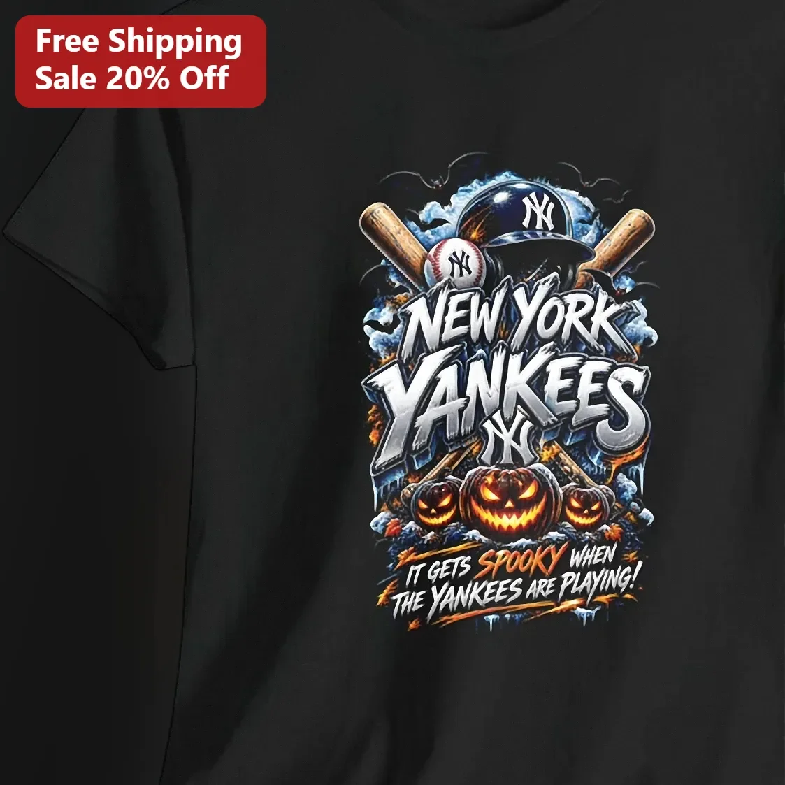 New York Yankees It Gets Spooky When The Yankees Are Playing Halloween Graphic Tee