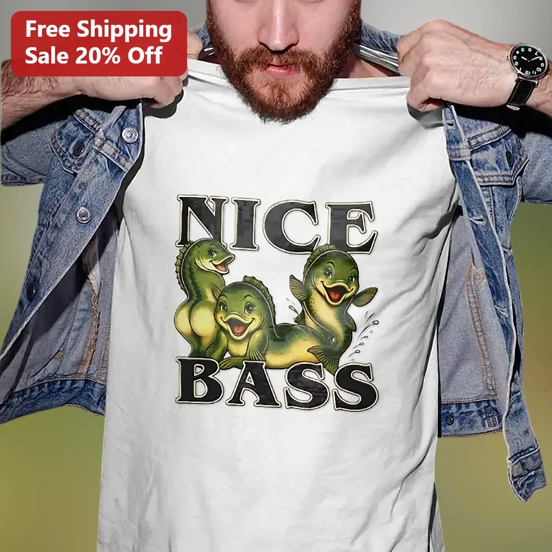 Nice Bass Tee Funny Fishing Humor Graphic Shirt for Anglers