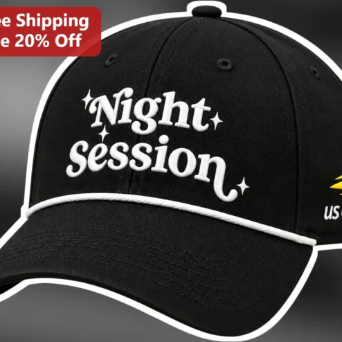 Night Session Hat US Open Tennis Embroidered Baseball Cap Black Rope Brim Dad Hat for Men Women