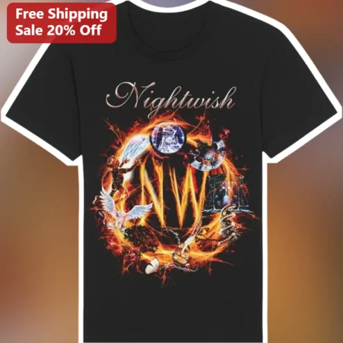 Nightwish Tee Symphonic Metal Band Merch NW Logo Flame Graphic T-Shirt for Men Women