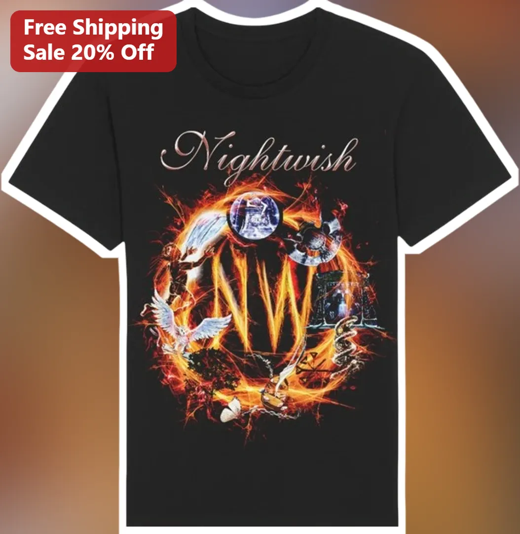 Nightwish Tee Symphonic Metal Band Merch NW Logo Flame Graphic T-Shirt for Men Women