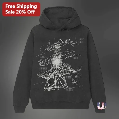 Nikola Tesla Wardenclyffe Tower Blueprint Pullover Hoodie Science Engineer Gift