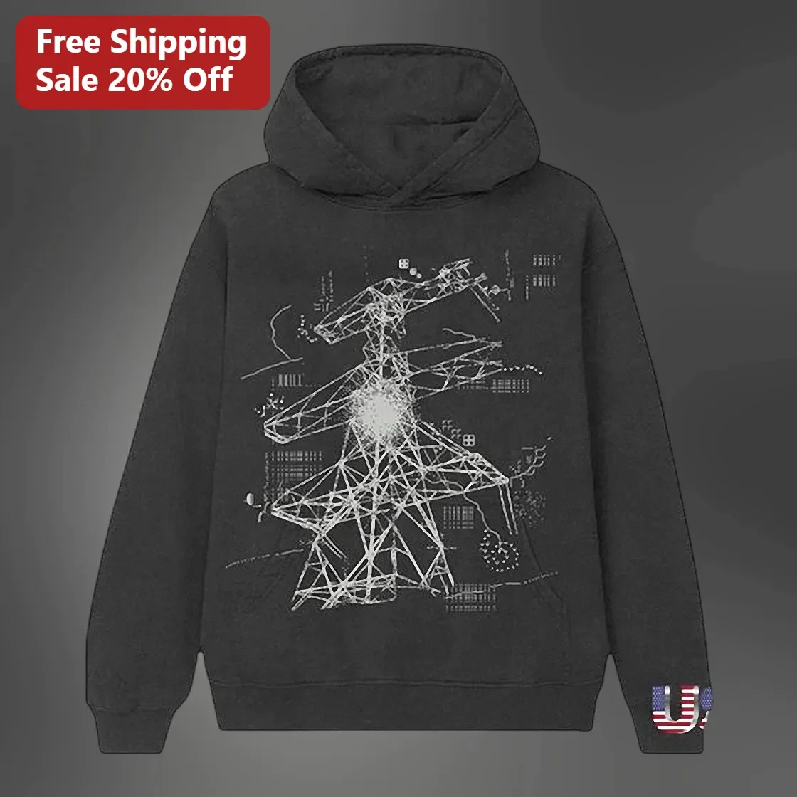 Nikola Tesla Wardenclyffe Tower Blueprint Pullover Hoodie Science Engineer Gift