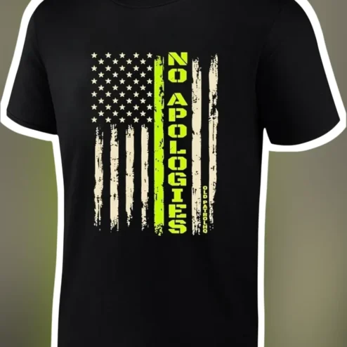 No Apologies Old Patrol HQ Distressed American Flag Graphic Tee For Veterans