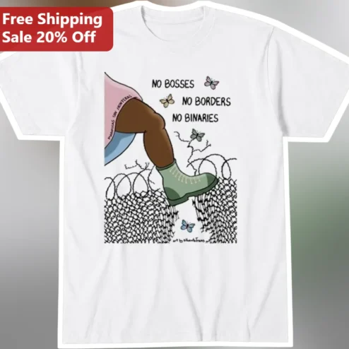 No Bosses No Borders No Binaries Anarchist Queer Liberation Graphic Tee