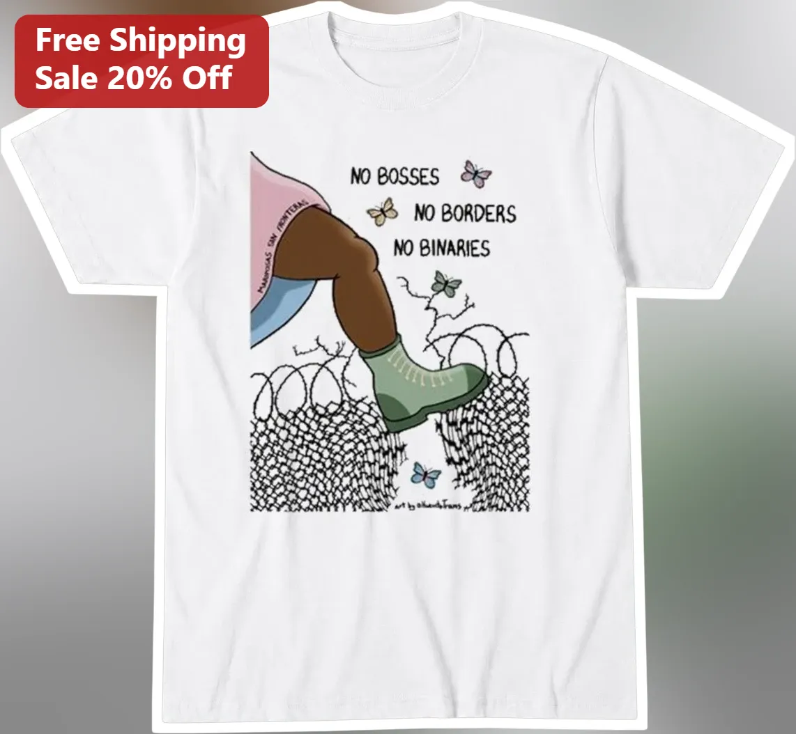 No Bosses No Borders No Binaries Anarchist Queer Liberation Graphic Tee