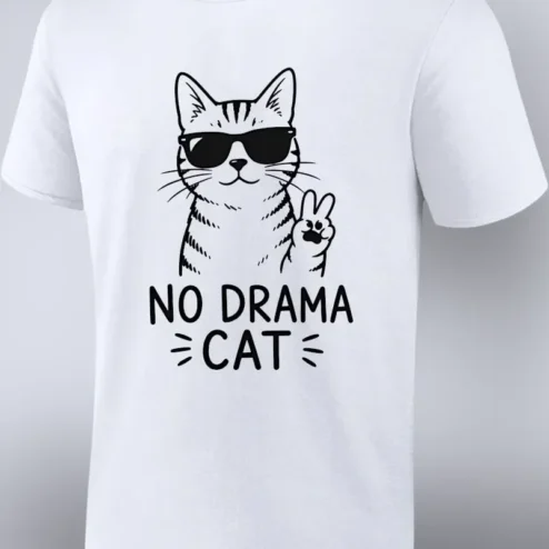 No Drama Cat Graphic Tee Funny Peace Sign Kitty Shirt Gift for Cat Lovers