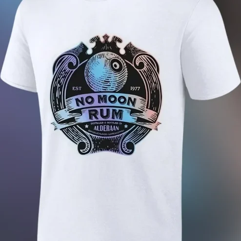 No Moon Rum Vintage Label Graphic Tee Star Wars Parody Gift for Rum Lovers